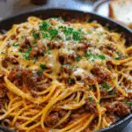 Cheesy Cajun Beef Spaghetti in Creamy Three-Cheese Parmesan Sauce