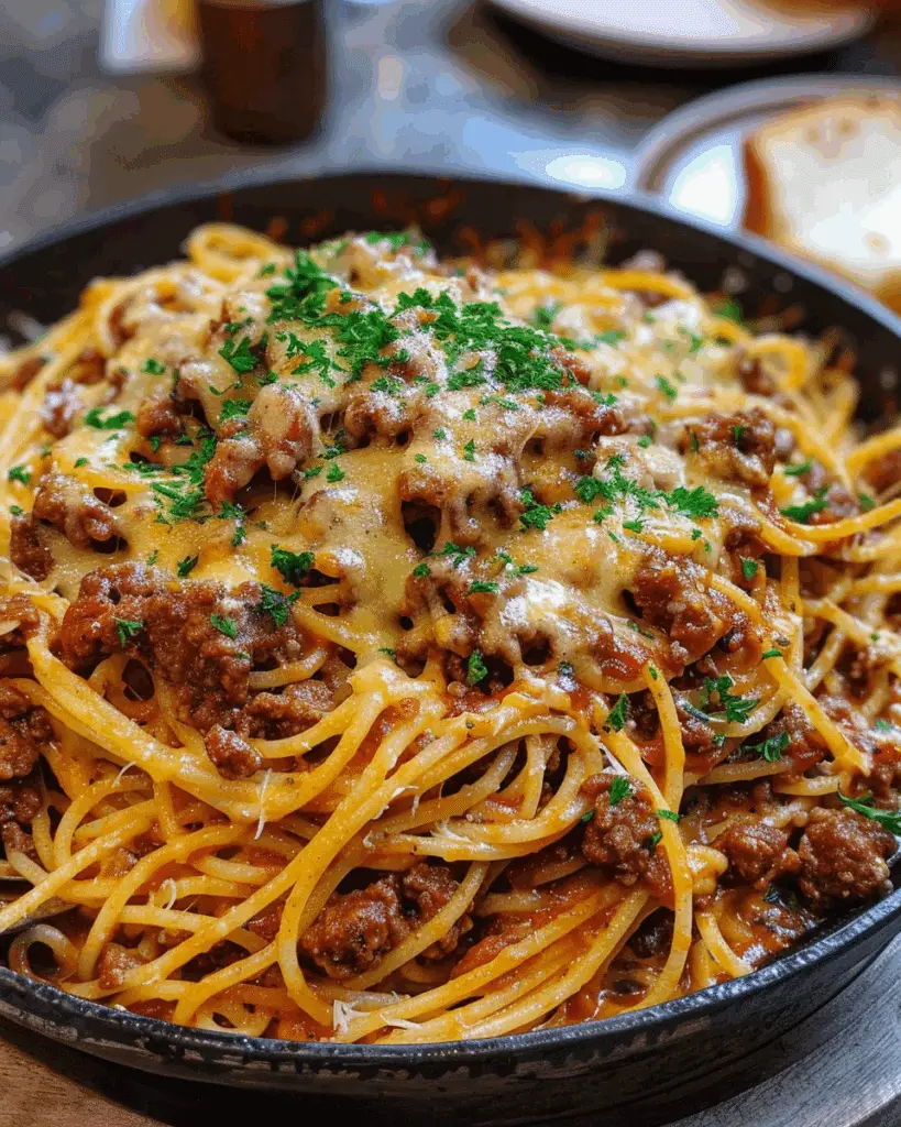 Cheesy Cajun Beef Spaghetti in Creamy Three-Cheese Parmesan Sauce