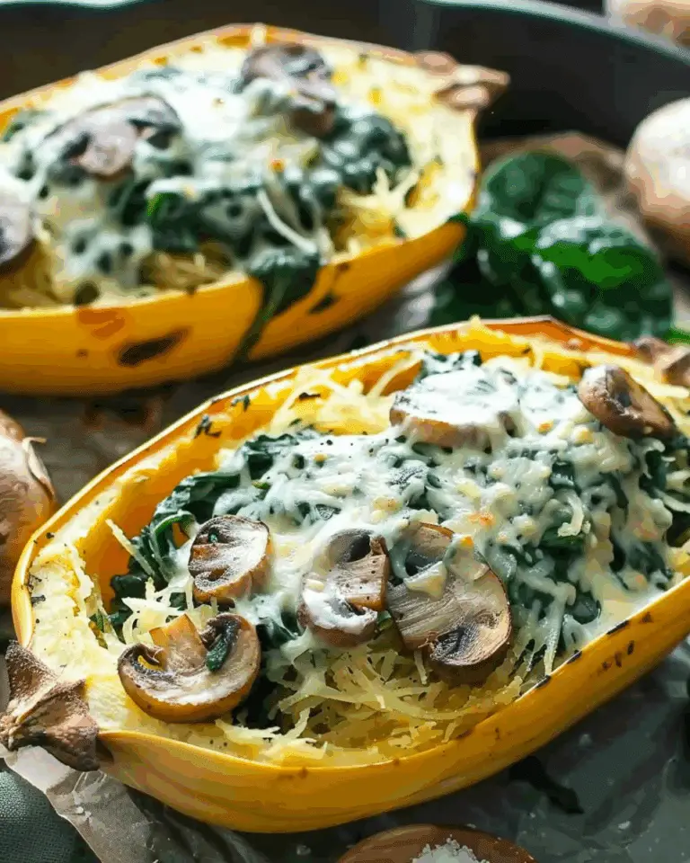 Creamy Spinach and Mushroom Stuffed Spaghetti Squash