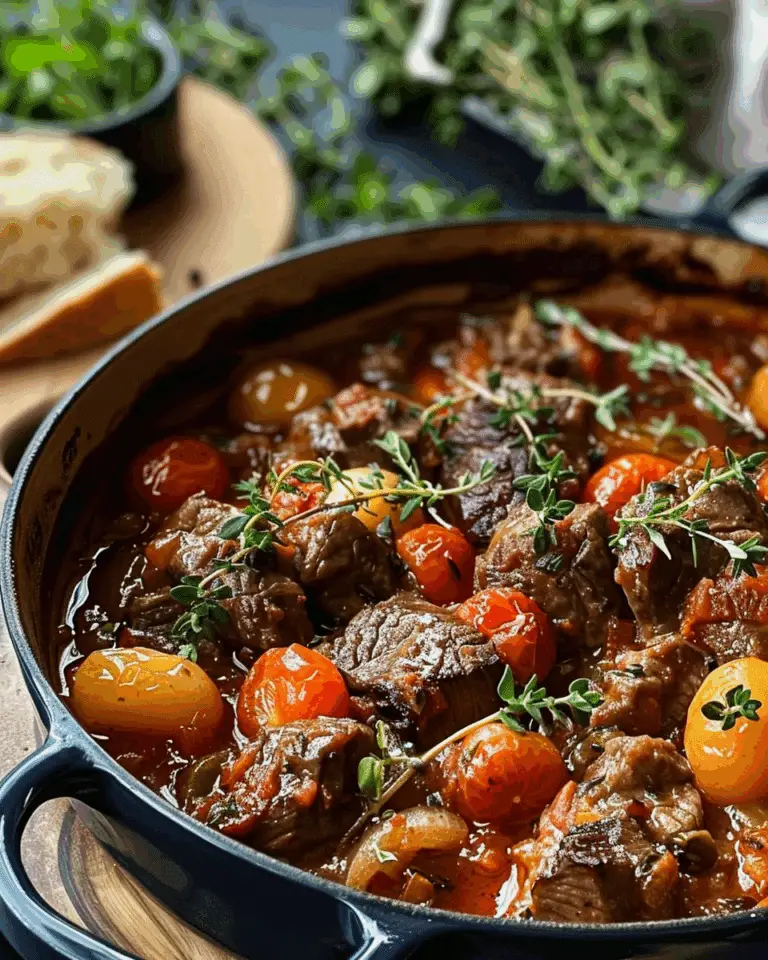 Rustic Tuscan Beef Casserole with Tomatoes, Red Wine, and Herbs