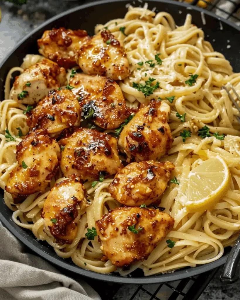 Lemon Garlic Butter Chicken with Parmesan Linguine