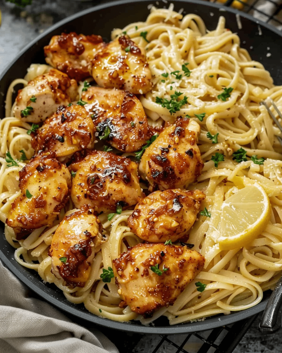 Lemon Garlic Butter Chicken with Parmesan Linguine