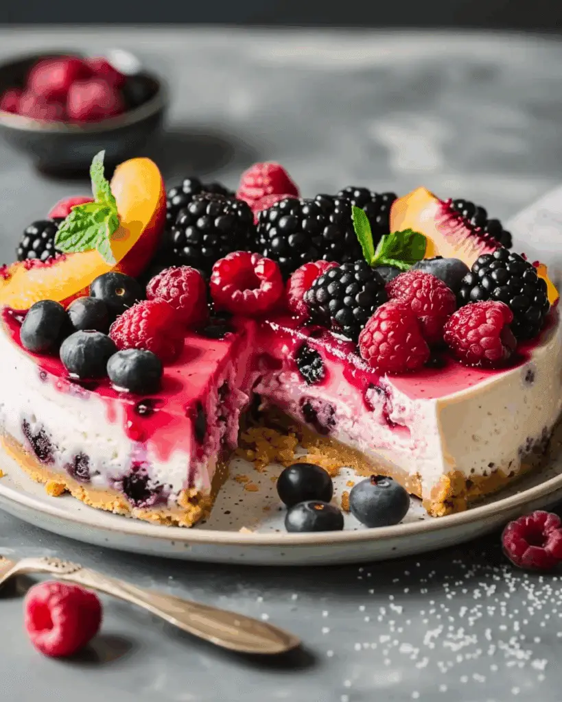 No-Bake Summer Berry and Peach Cheesecake – Easy and Delicious