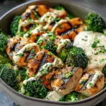 Grilled Chicken & Broccoli Bowls with Creamy Garlic Sauce – Healthy & Flavorful Dinner