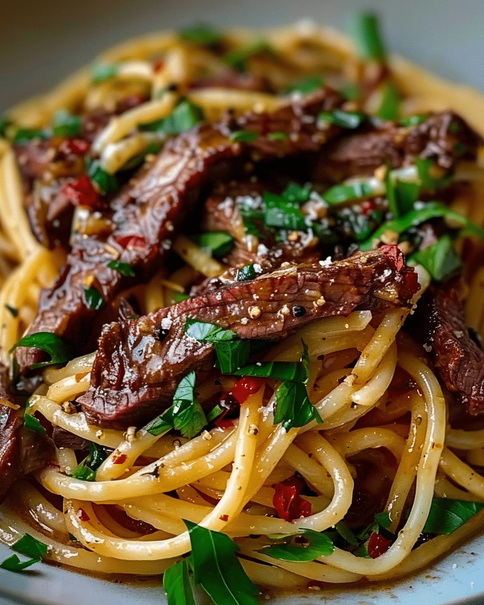 Creamy Garlic Parmesan Steak Pasta