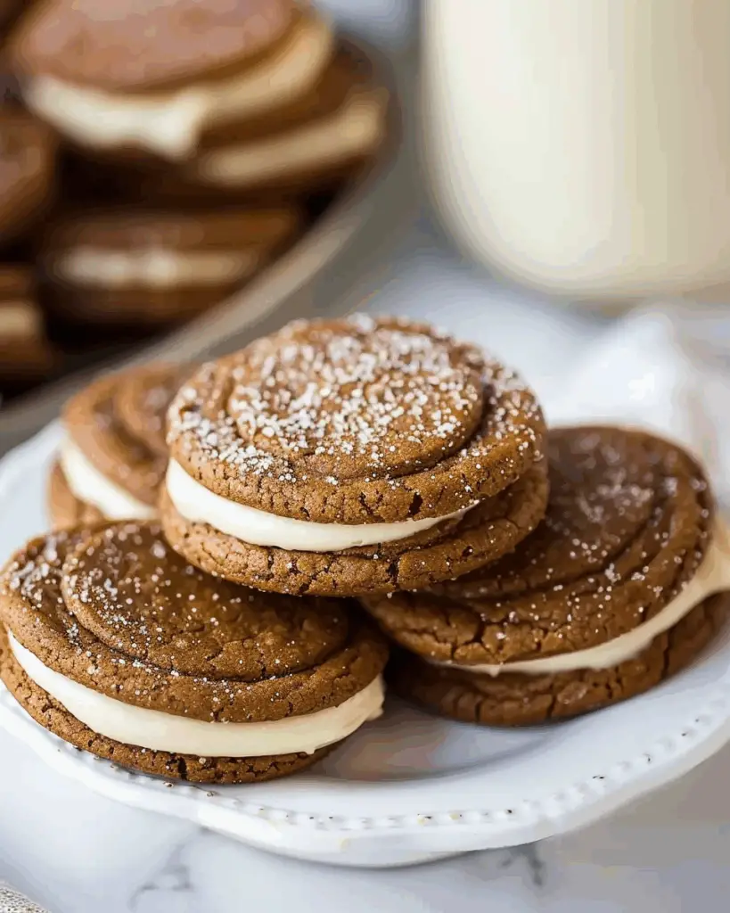 Ginger Molasses Sandwich Cookies with Eggnog Frosting