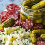Marinated Cheese Appetizer with Salami & Pickles