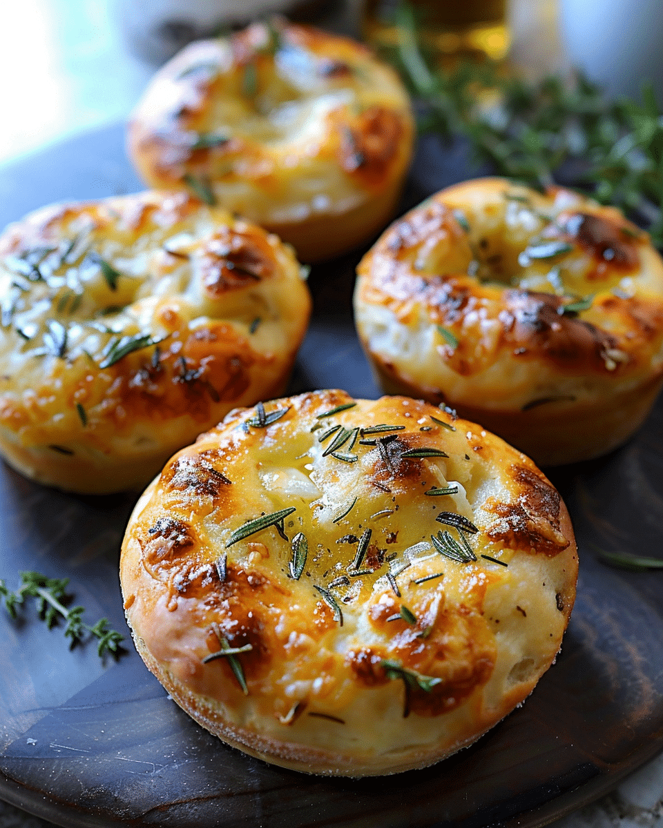 Golden Crust Garlic Rosemary Focaccia Muffins