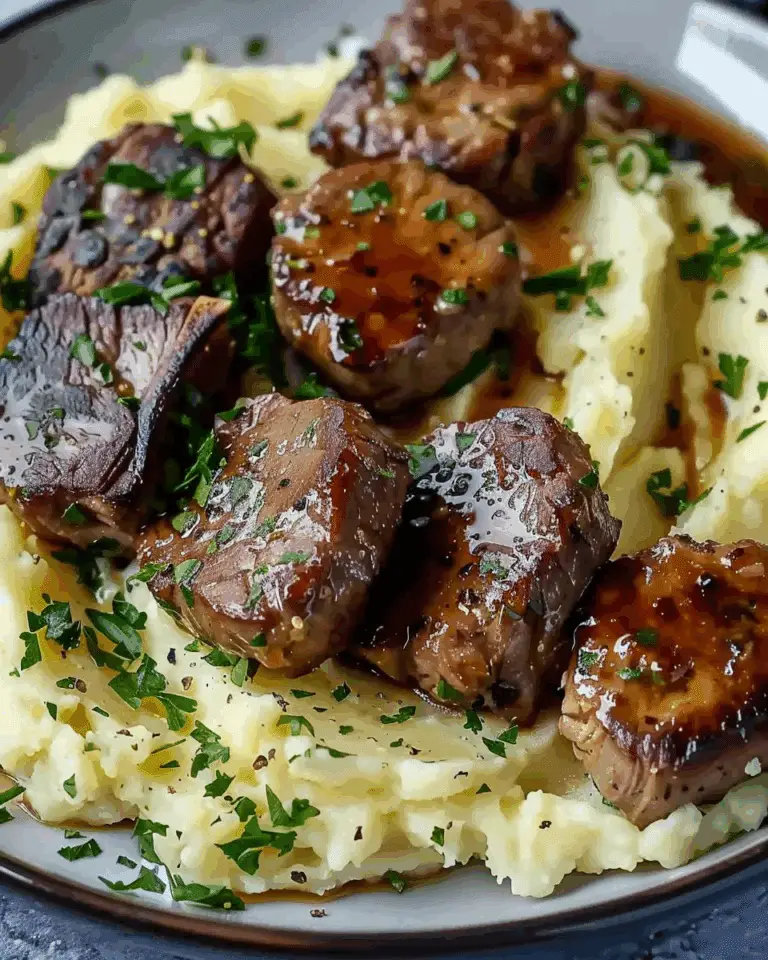 Garlic Butter Beef Bites with Mashed Potatoes