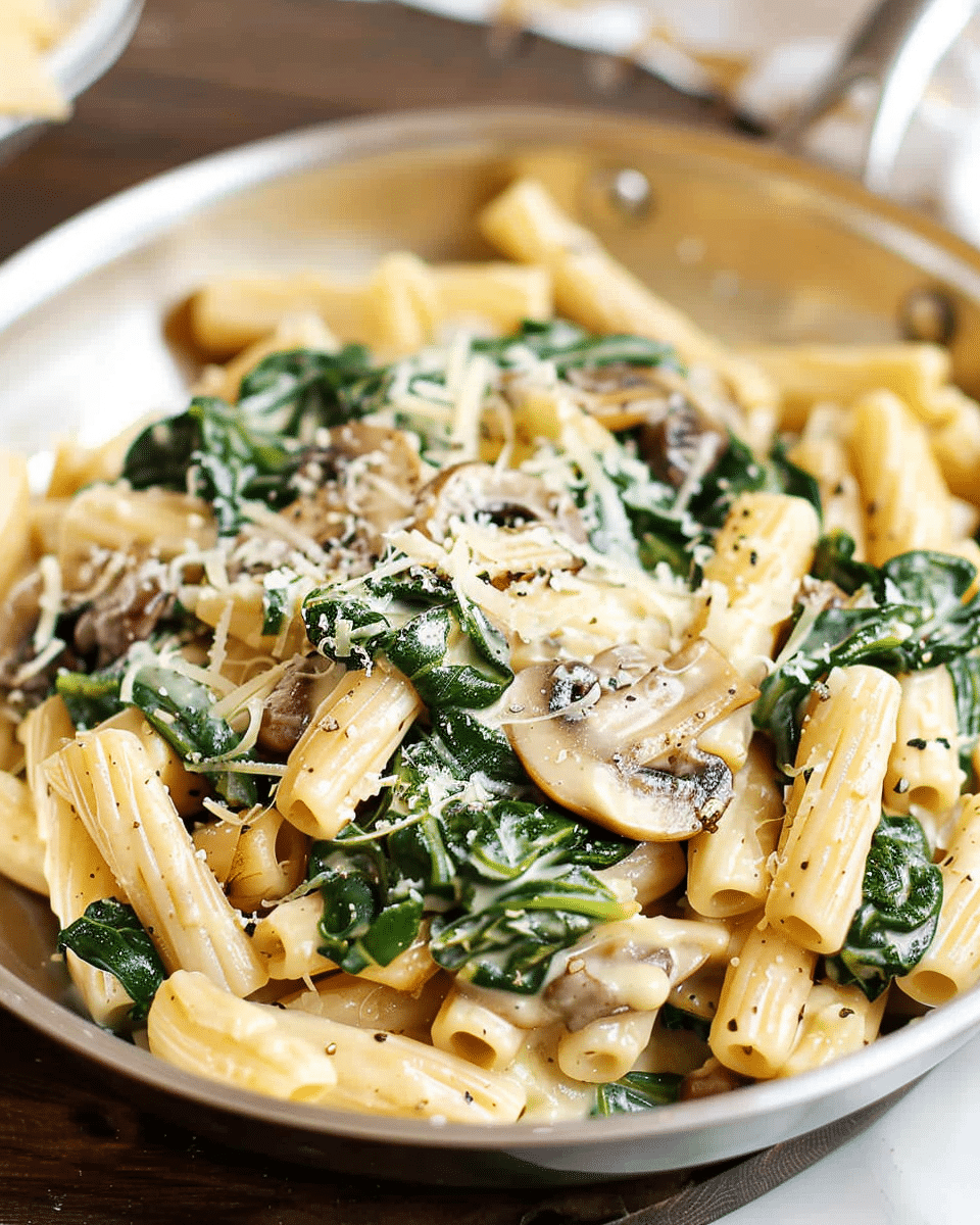 Creamy Parmesan Spinach Mushroom Pasta