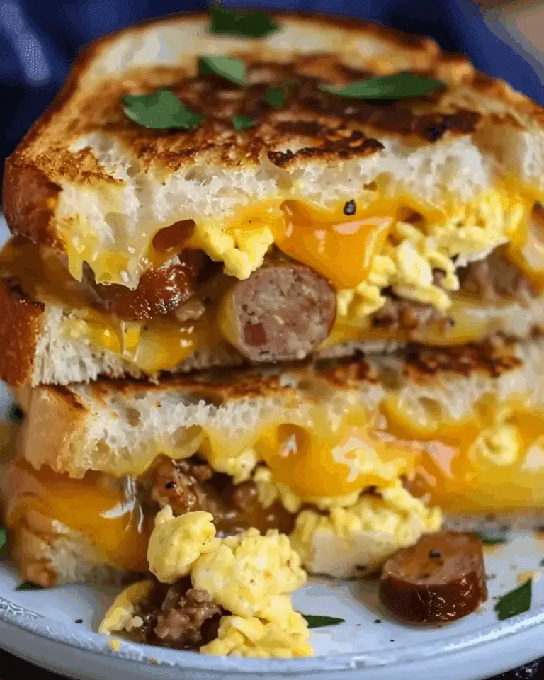 Breakfast Grilled Cheese with Scrambled Eggs & Sausage