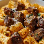 Cajun Steak Tips in Cheesy Rigatoni Parmesan Sauce