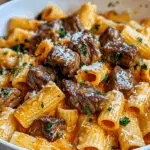 Cajun Steak Tip Rigatoni with Creamy Parmesan-Mozzarella Sauce