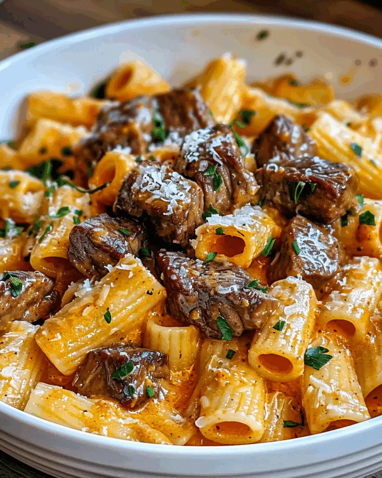 Cajun Steak Tip Rigatoni with Creamy Parmesan-Mozzarella Sauce