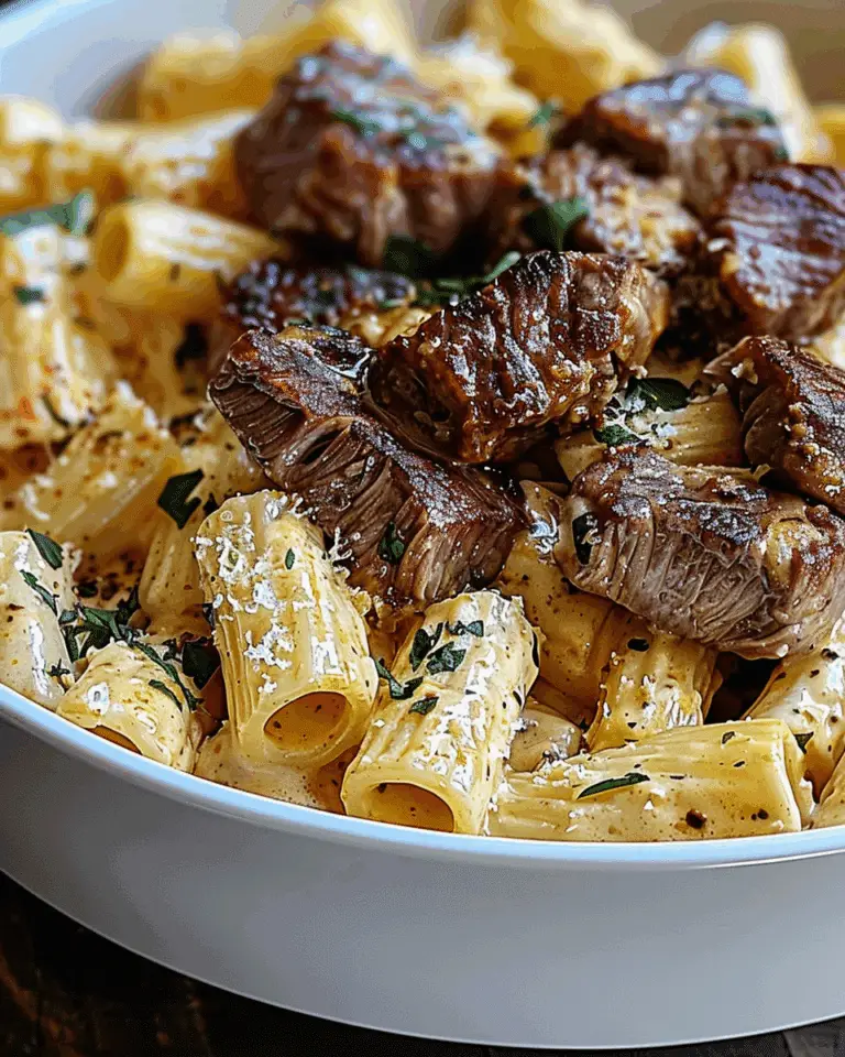 Cajun Steak Tips in Cheesy Rigatoni Parmesan Sauce