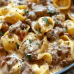 Cheesesteak Tortellini in Creamy Provolone Sauce