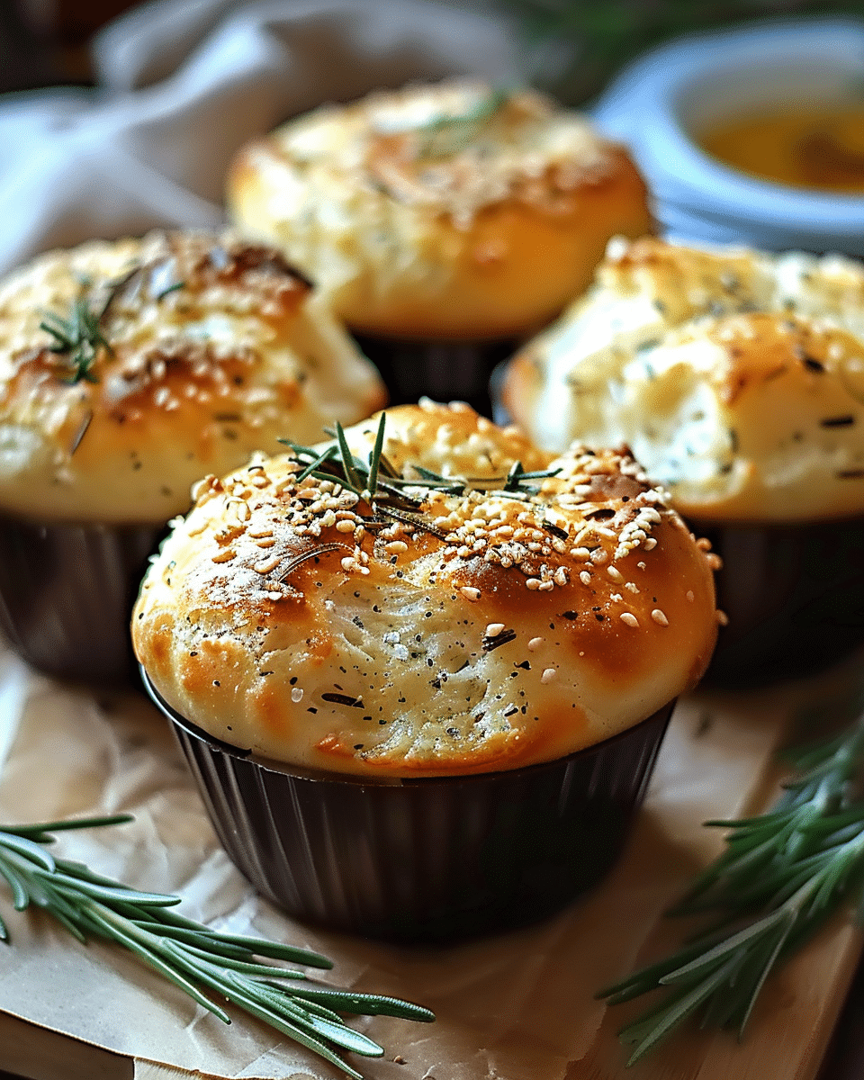 Easy Garlic Rosemary Focaccia Muffins