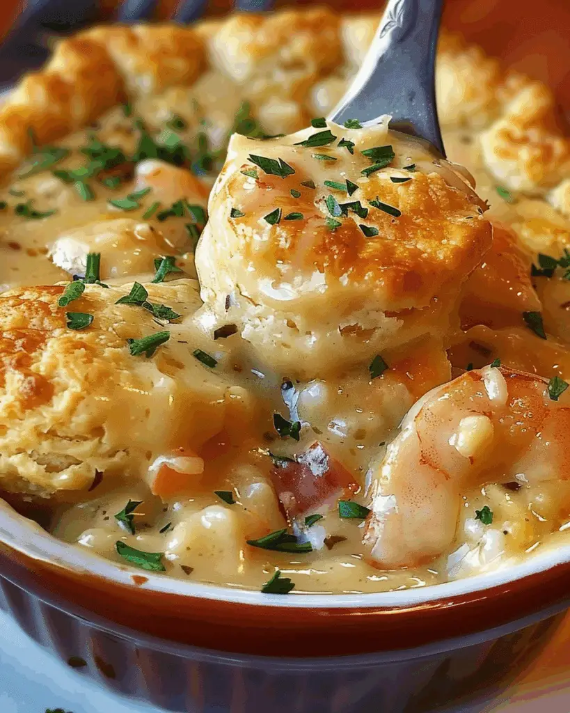 Seafood Pot Pie with Cheddar Bay Biscuit Topping