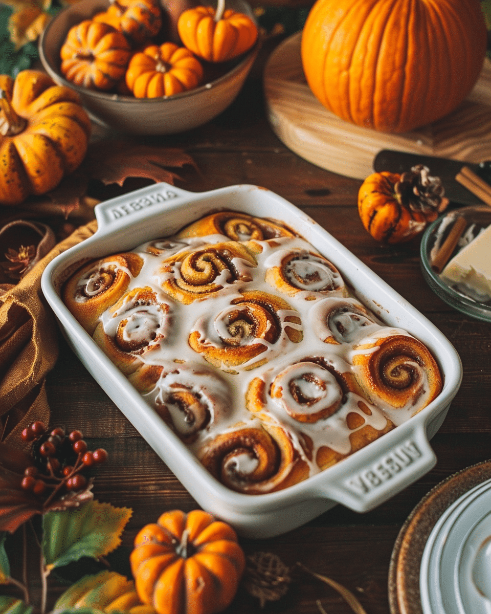 Pumpkin Cinnamon Roll Breakfast Bake