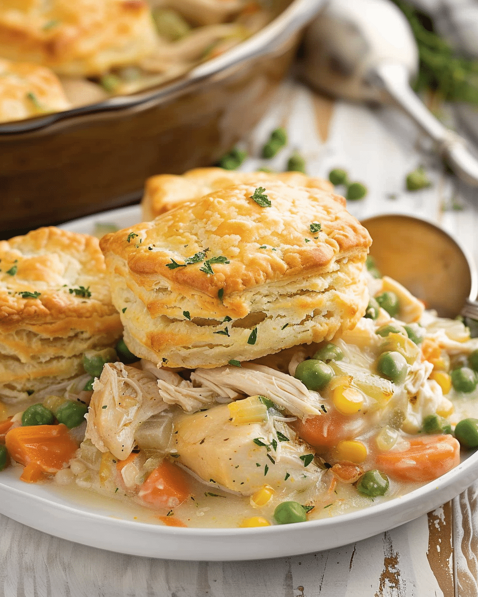 Easy Chicken Pot Pie Casserole With Biscuits