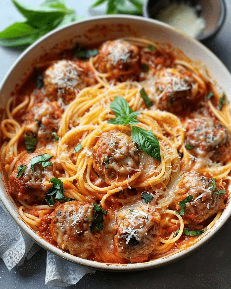 Baked Spaghetti and Meatballs Casserole