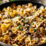 Garlic Butter Bowtie Pasta with Ground Beef