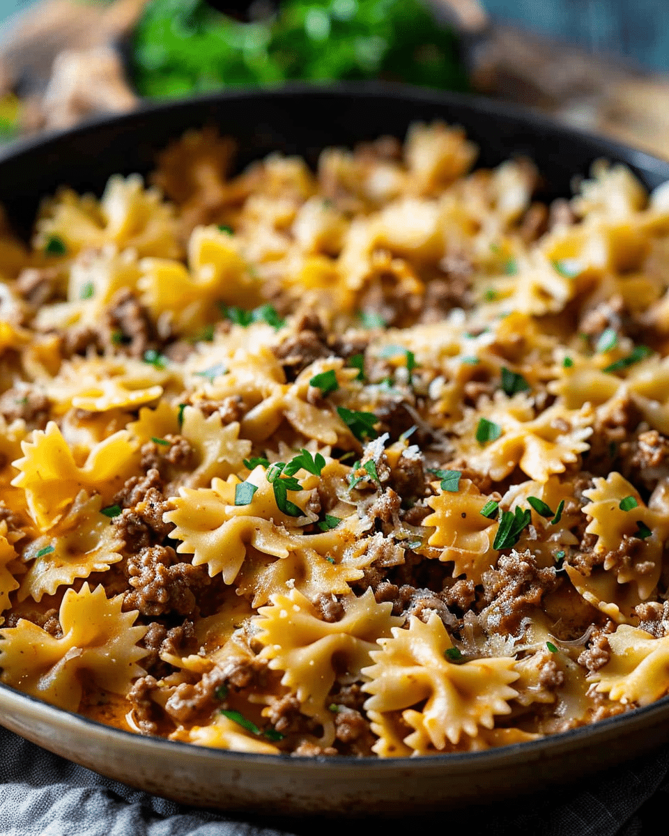 Garlic Butter Bowtie Pasta with Ground Beef