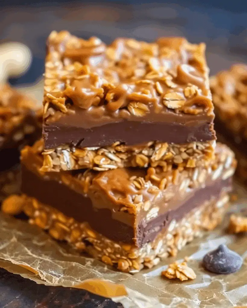 No-Bake Peanut Butter Oat Bars with Greek Yogurt and Chocolate