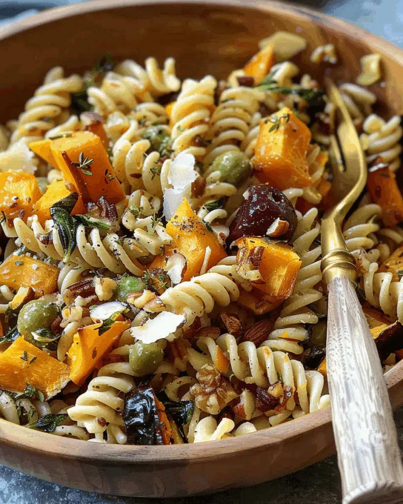 Fall Pasta Salad with Roasted Butternut Squash, Brussels Sprouts & Apples