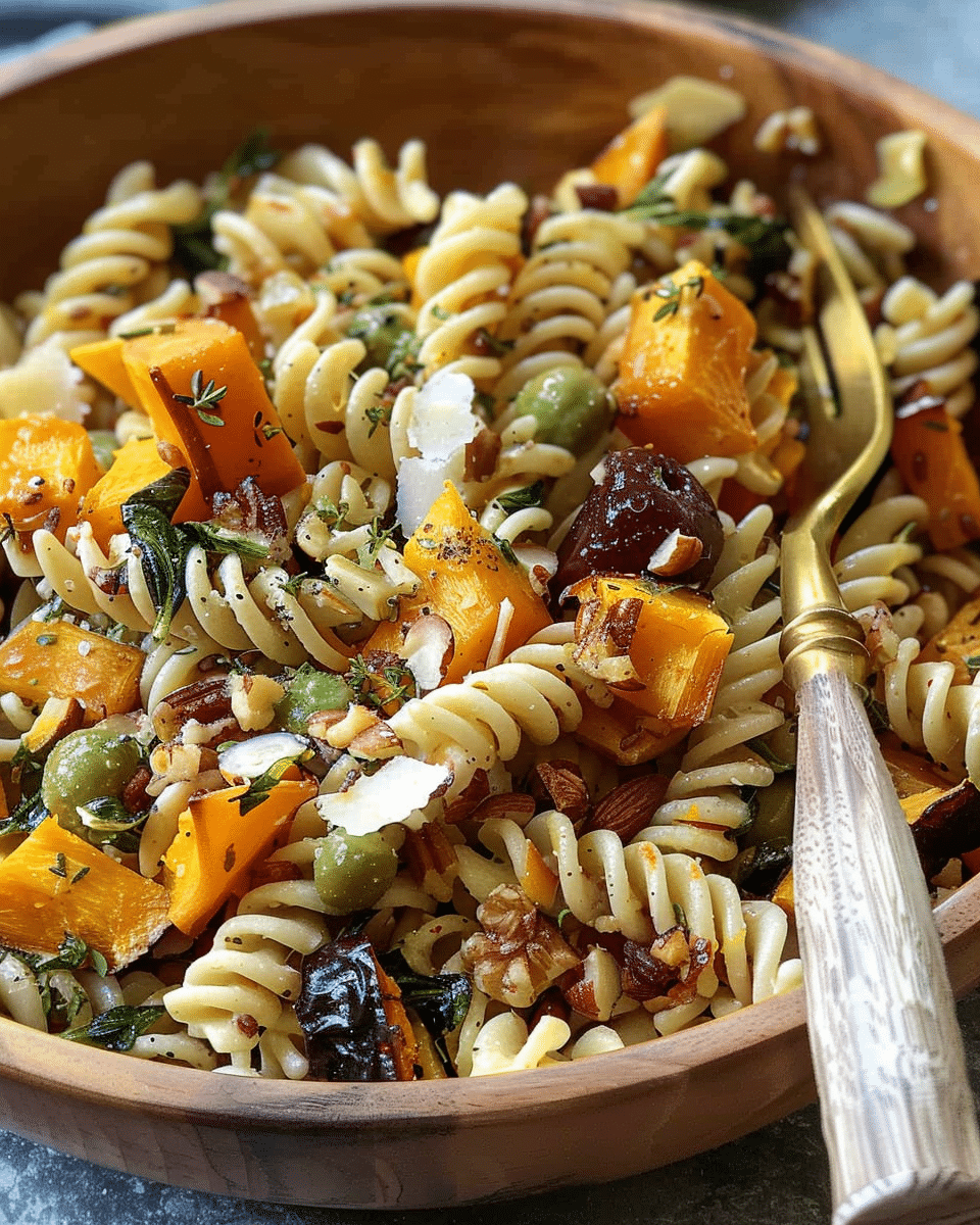 Fall Pasta Salad with Roasted Butternut Squash, Brussels Sprouts & Apples