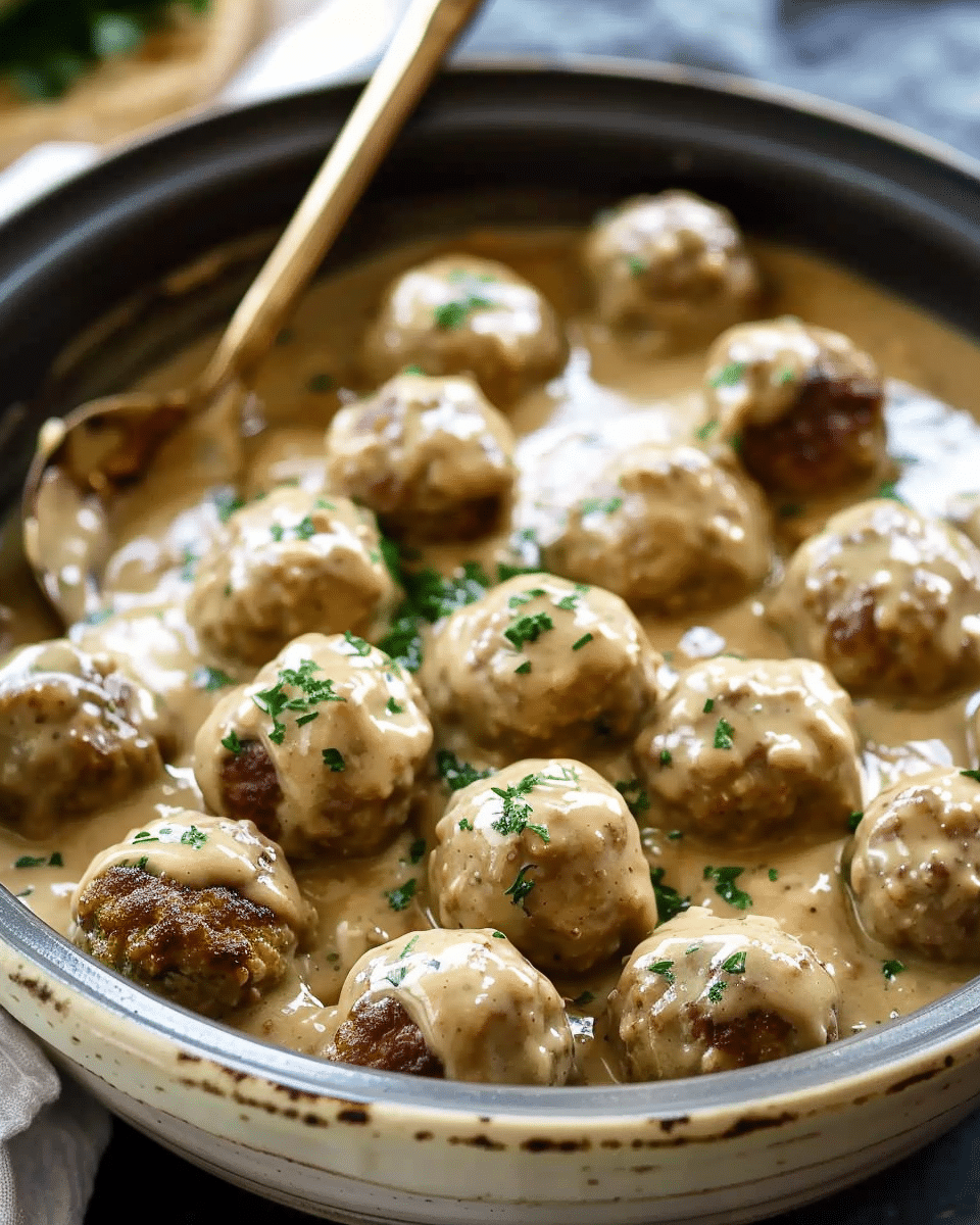 Crockpot Swedish Meatballs with Creamy Gravy