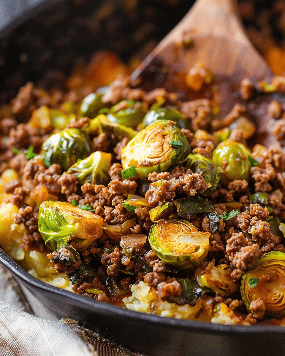 Ground Beef and Brussels Sprouts Skillet