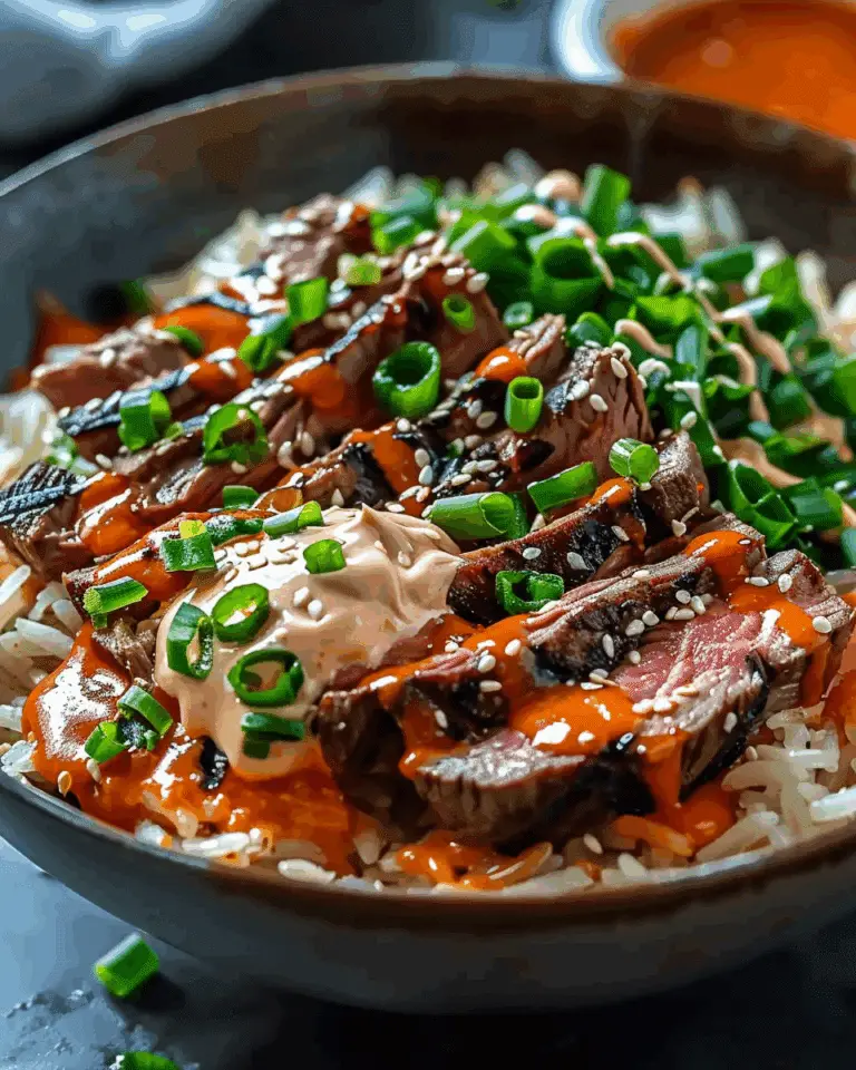 Korean BBQ Steak Rice Bowls with Spicy Cream Sauce