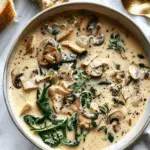 Creamy Rotisserie Chicken Mushroom Spinach Soup