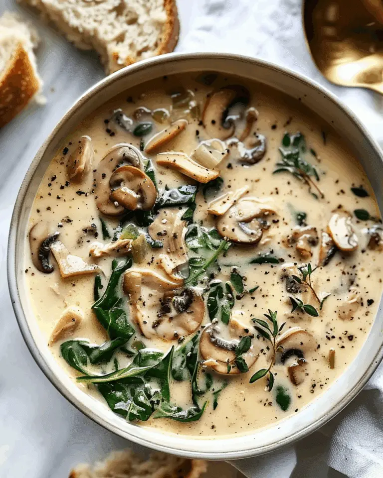 Creamy Rotisserie Chicken Mushroom Spinach Soup