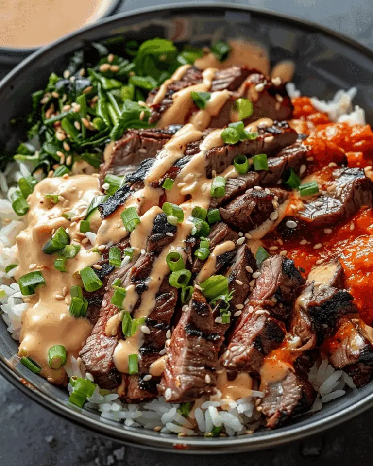 Korean BBQ Steak Rice Bowls with Spicy Cream Sauce