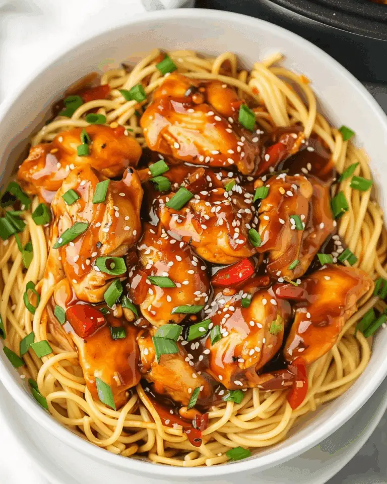 Slow Cooker Honey Garlic Chicken & Noodles