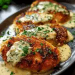 Parmesan Crusted Chicken with Creamy Garlic Sauce