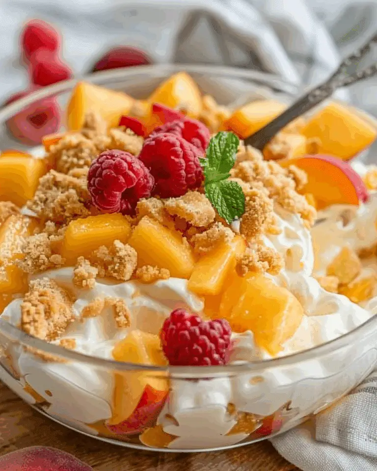 No-Bake Peach Cobbler Cheesecake Salad