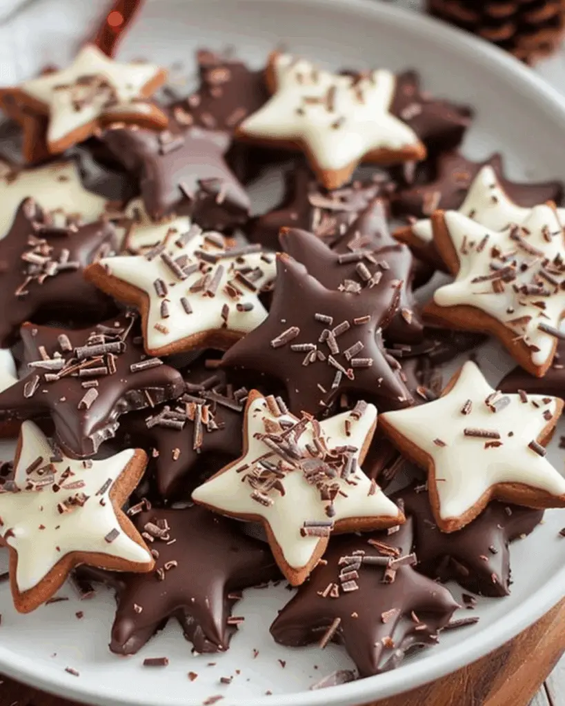 Dark Chocolate Dipped Shortbread Star Cookies