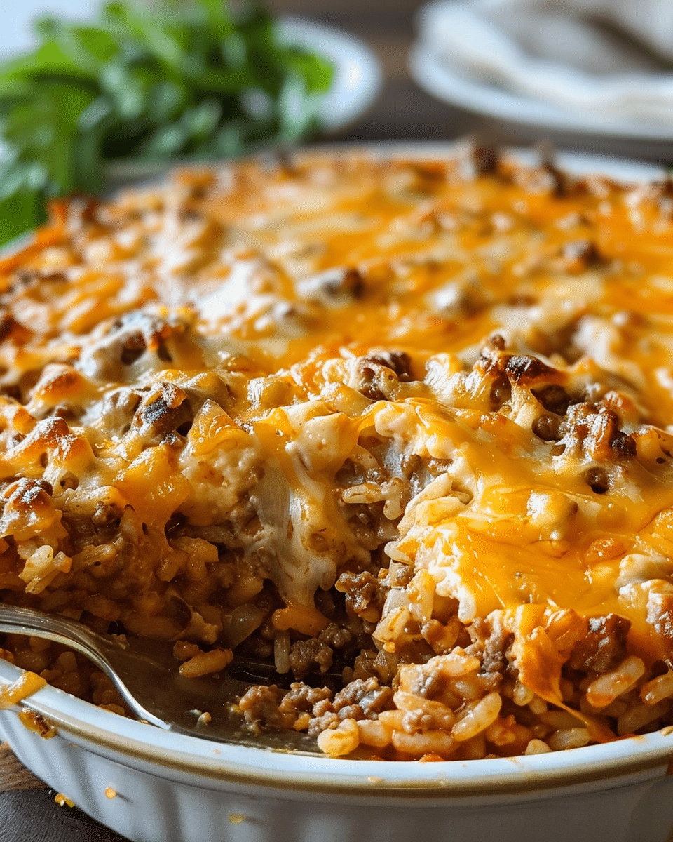 Cheesy Ground Beef and Rice Casserole