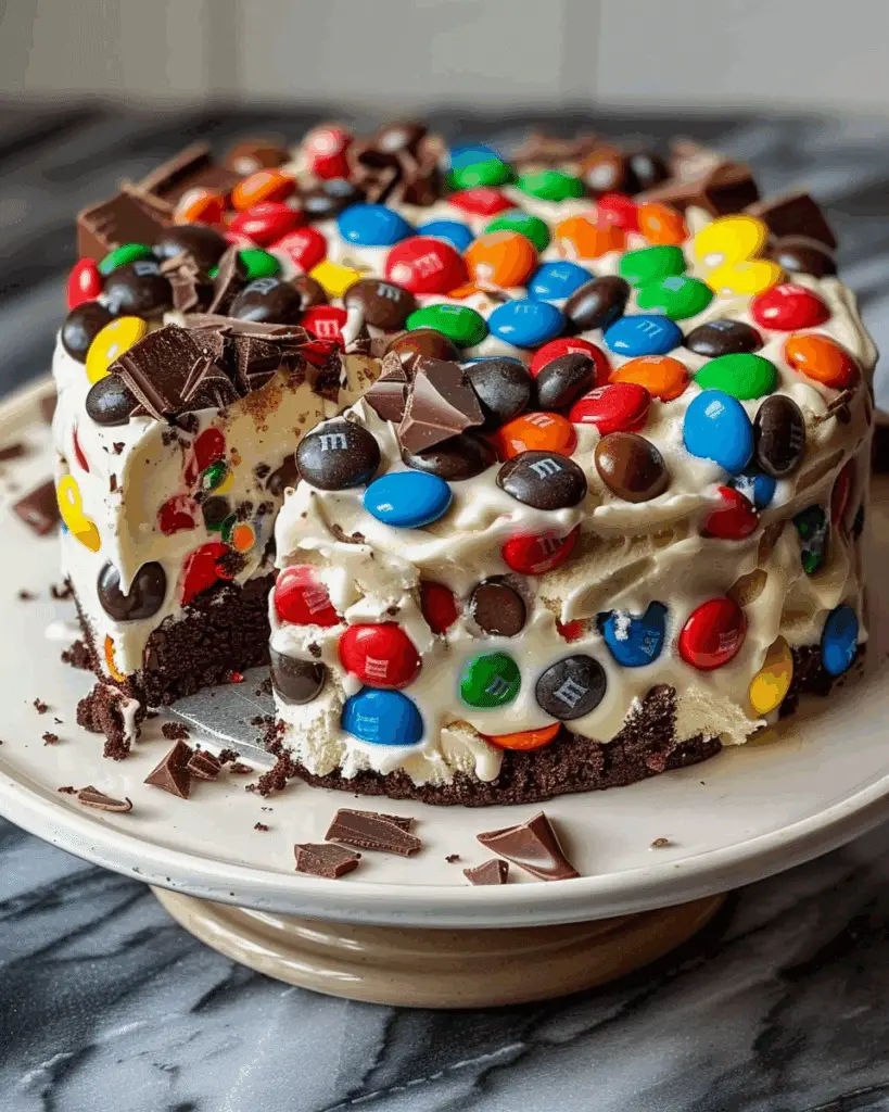 Cookie Dough Ice Cream Cake with M&M’s