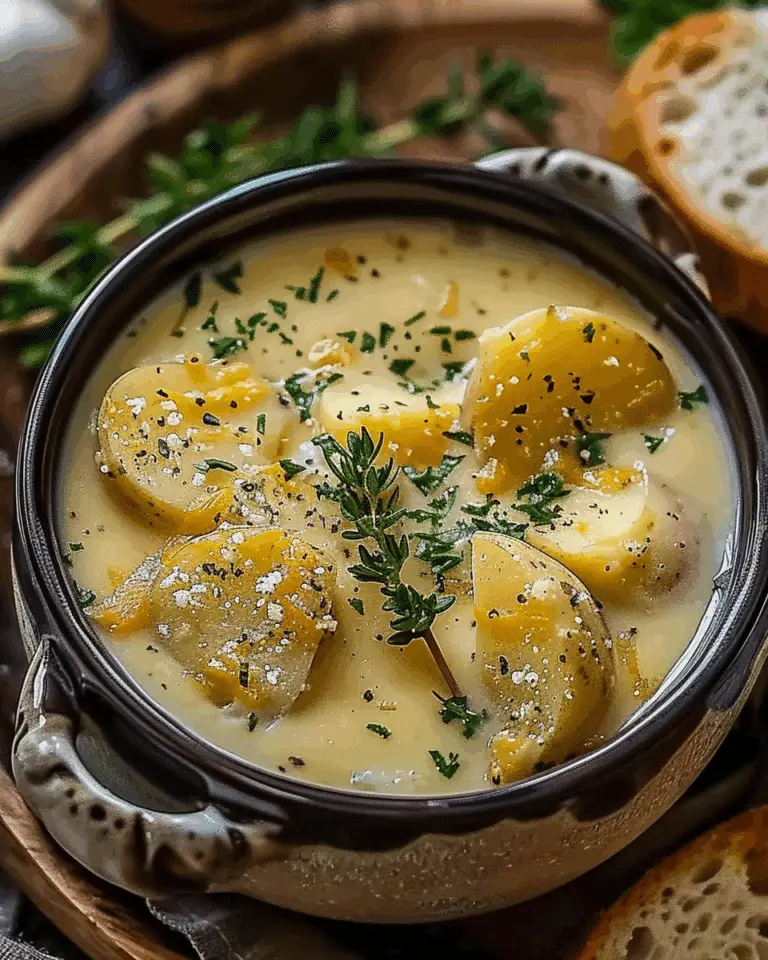 Creamy Cheddar Potato Soup with Garlic and Herbs