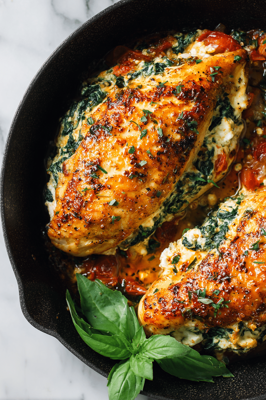 Stuffed Chicken Breast with Roasted Red Peppers, Spinach, and Mozzarella