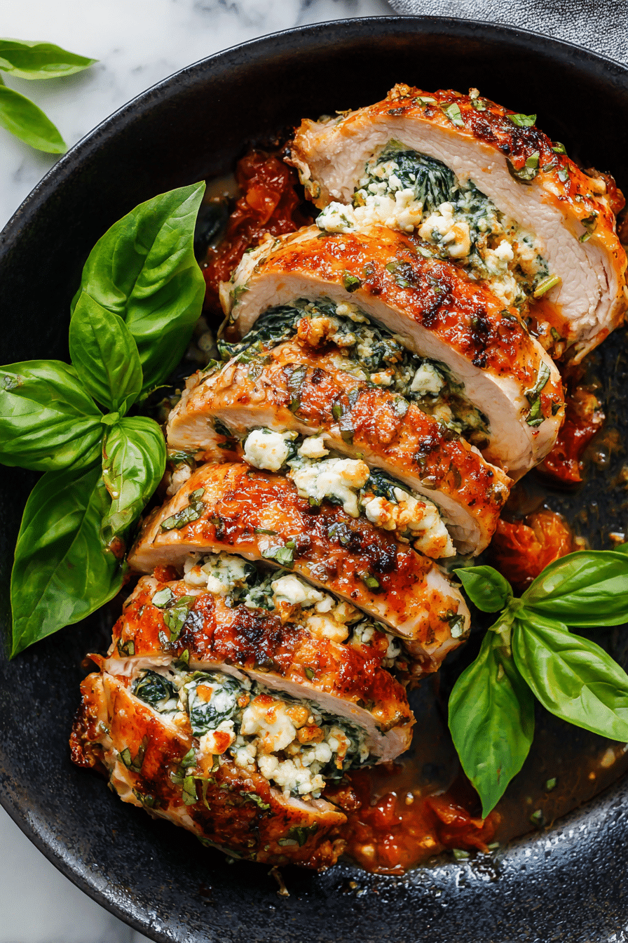 Stuffed Chicken Breast with Roasted Red Peppers, Spinach, and Mozzarella
