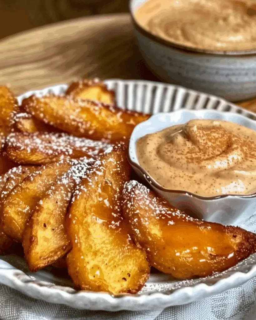 Air Fried Apple Wedges with Caramel Whipped Cream Dipping Sauce