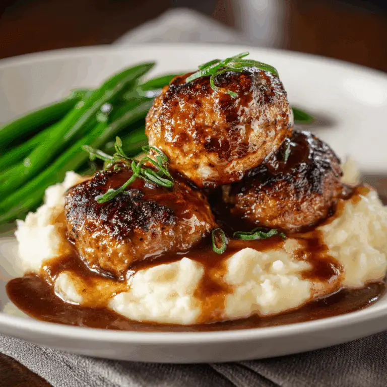 Salisbury-Style Meatballs with Mashed Potatoes and Gravy