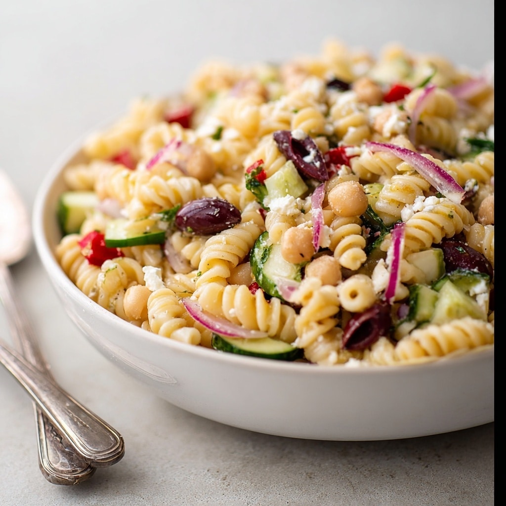 Healthy Mediterranean Macaroni Salad with Feta and Olives