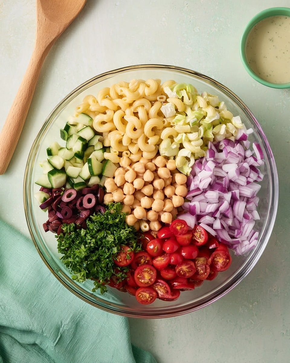 Healthy Mediterranean Macaroni Salad with Feta and Olives