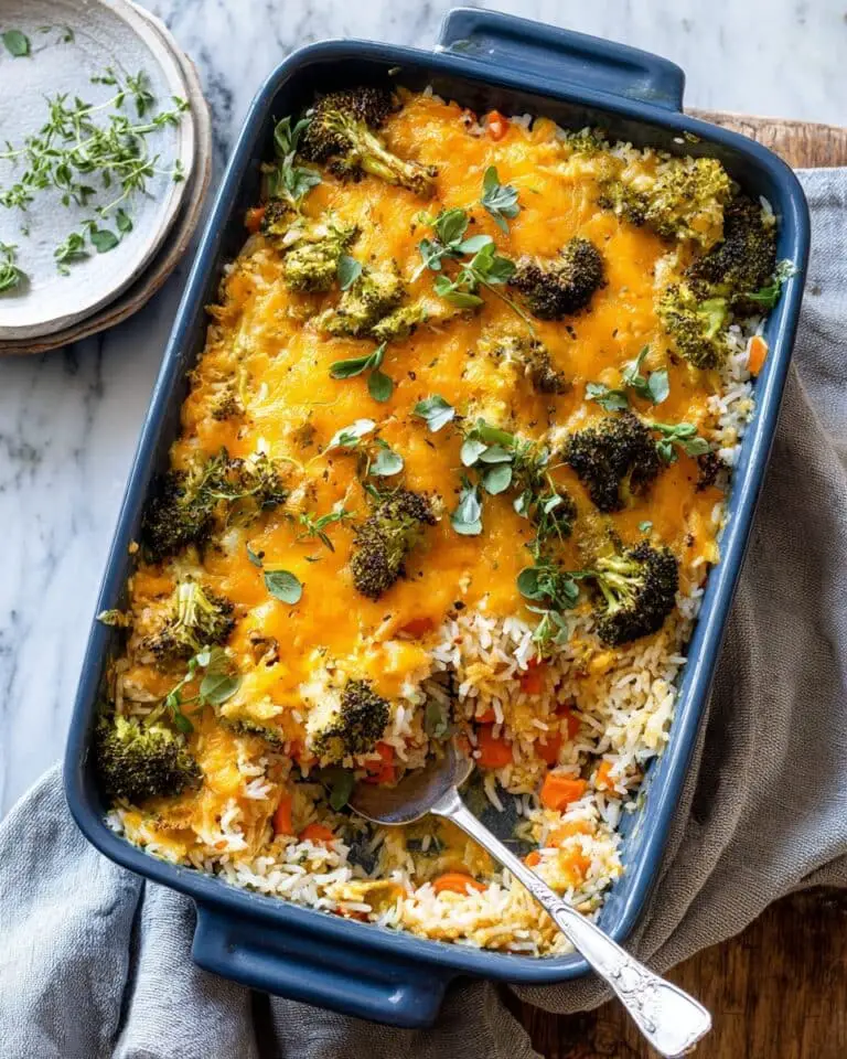 Easy Broccoli Cheddar Chicken Rice Casserole